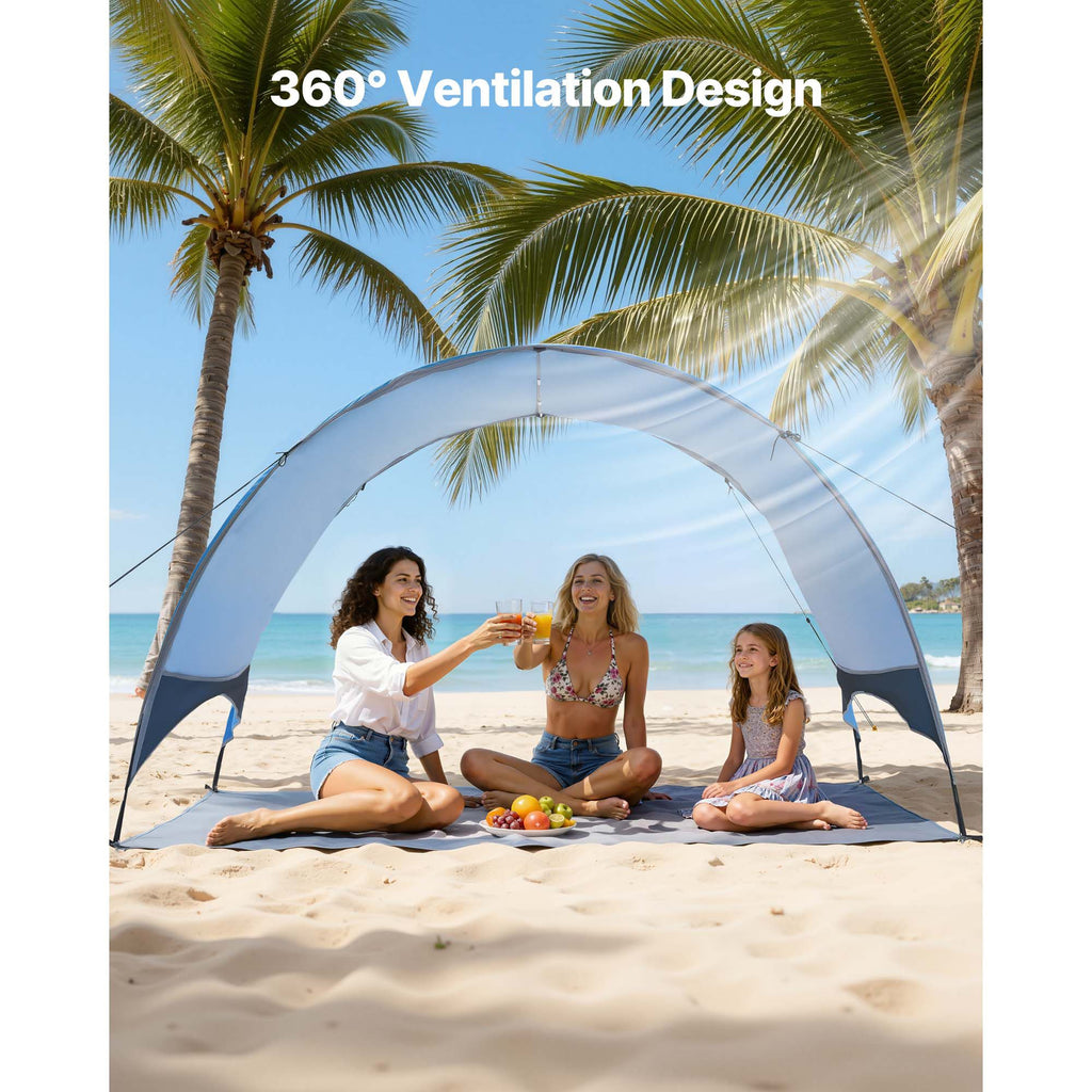 Beach Tent Sun Shelter for 3 Person, UPF 50+ Protection, Portable Sun Shade Canopy with Carrying Bag & Ground Stakes, Lightweight and Easy Setup Beach Umbrella for Camping Fishing Outdoor Picnic