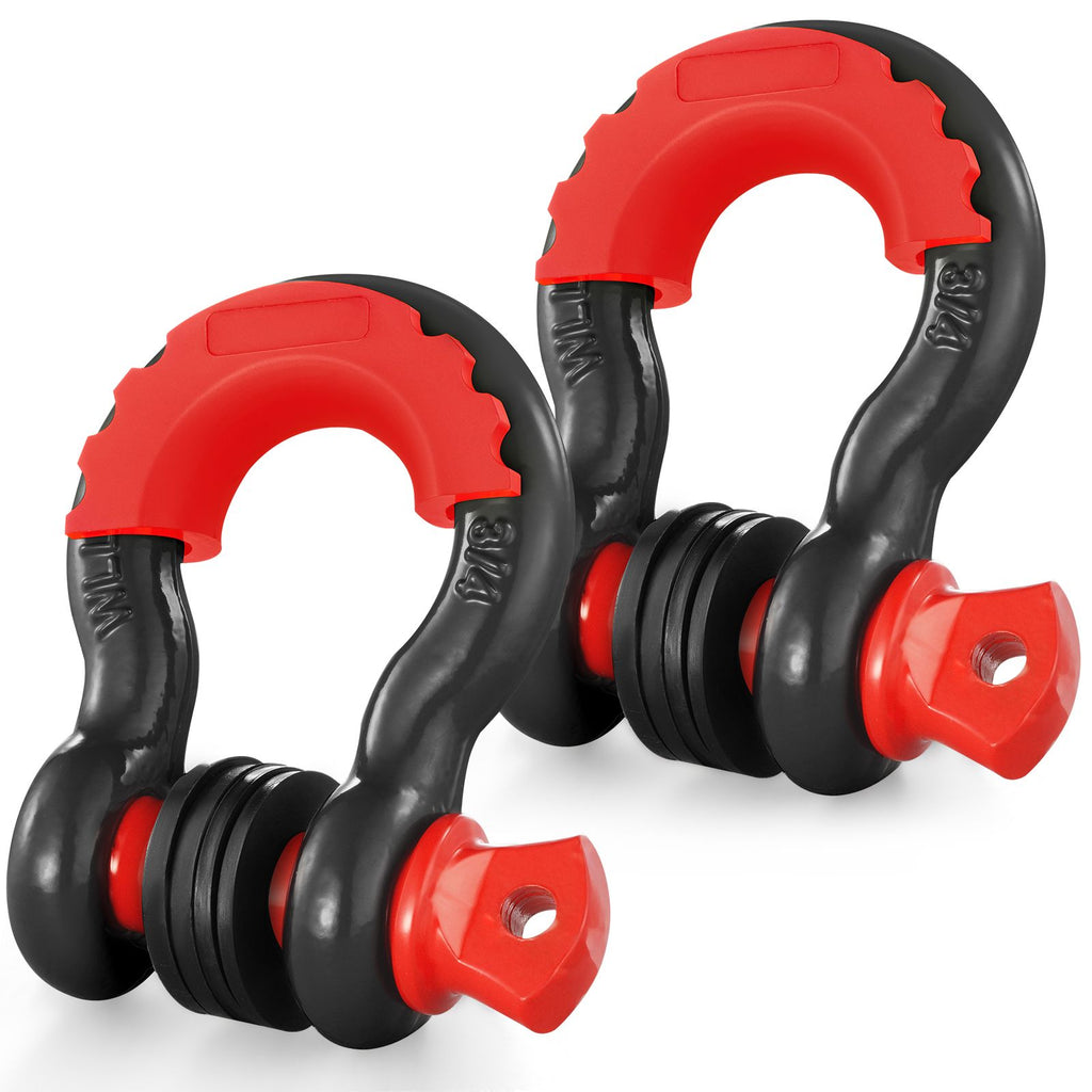 D-Ring Shackle, 2 Pack 19.05 mm Alloy Steel Shackles 28.5 Ton Break Strength with 22 mm Screw Pin, Isolators & Washers Kit, Heavy Duty Off Road Vehicle Recovery Shackle for Jeep Truck, Black