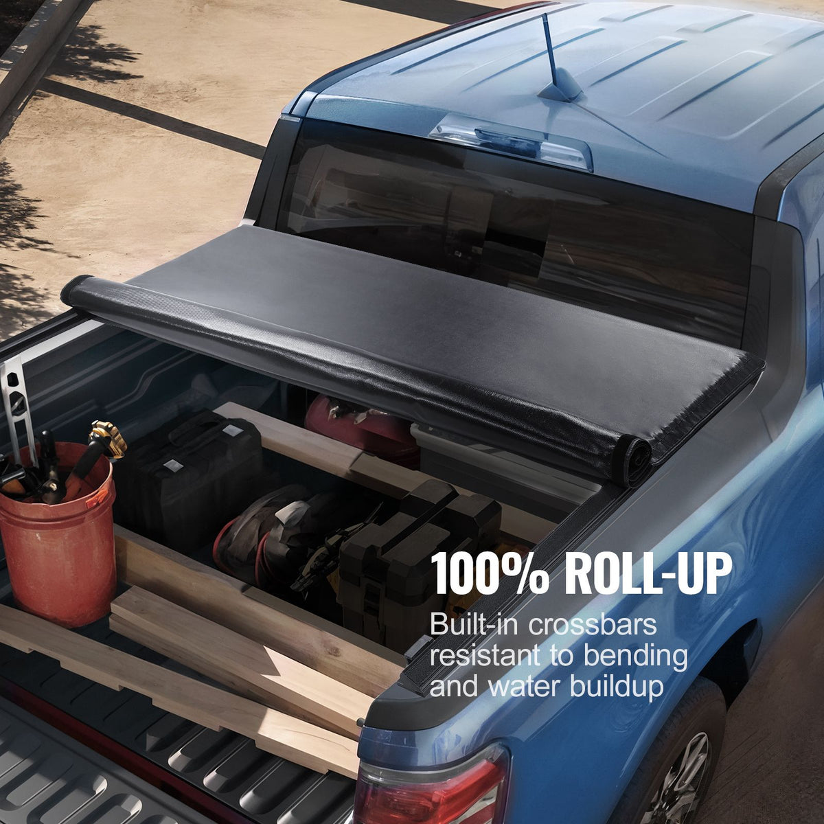 Truck Bed Cover, Roll Up Truck Bed Tonneau Cover, Compatible with 2009-2024 Ford F-150 Styleside Bed, for 1.7m x 1.7m Bed, Soft PVC material, 100% Bed Access Roll Up Tonneau Cover