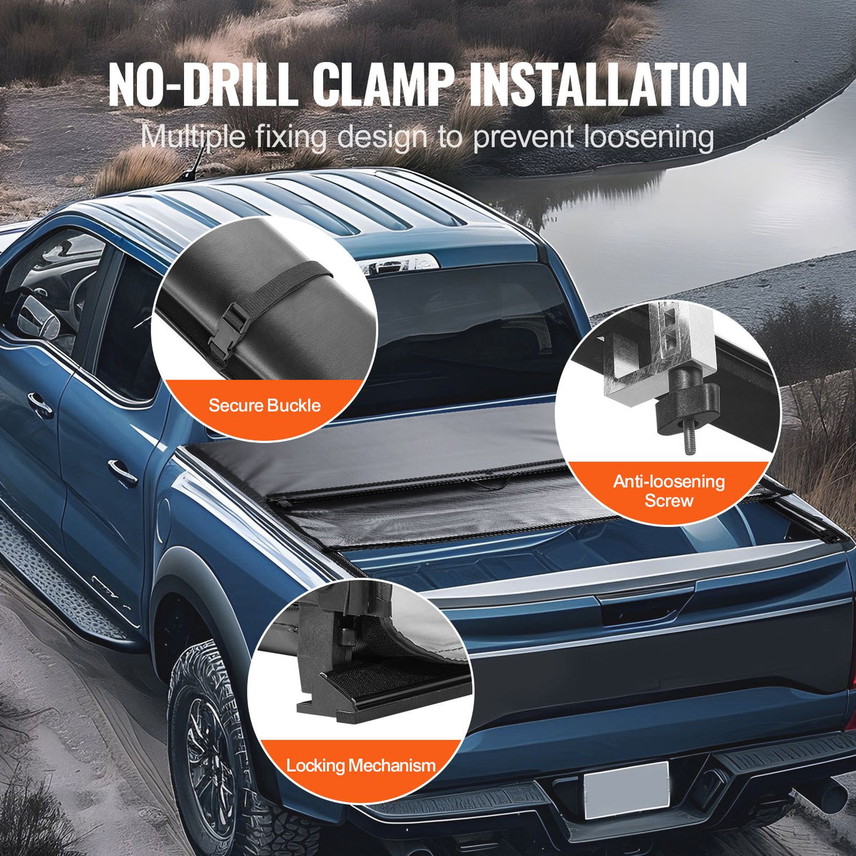 Truck Bed Cover, Roll Up Truck Bed Tonneau Cover, Compatible with 2009-2024 Ford F-150 Styleside Bed, for 1.7m x 1.7m Bed, Soft PVC material, 100% Bed Access Roll Up Tonneau Cover