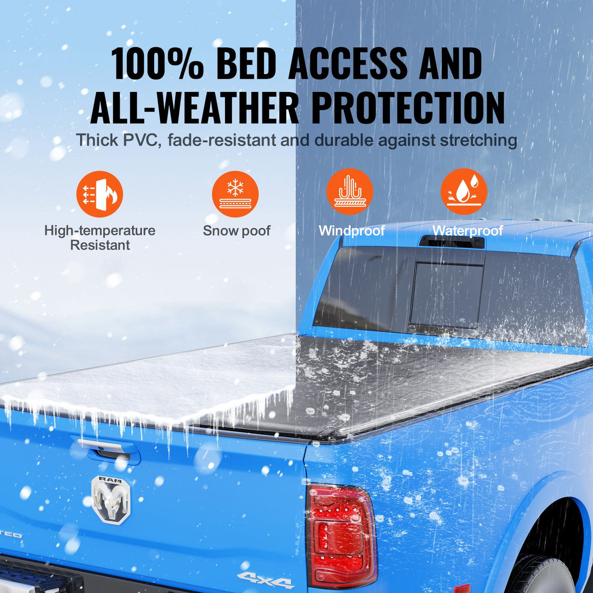 Truck Bed Cover, Roll Up Truck Bed Tonneau Cover, Compatible with 2002-2018 Dodge Ram 1500, 2003-2024 2500 3500, 2019-2024 Classic, for 6.4 x 5.5 ft Bed, Soft PVC material, Roll Up Tonneau Cover
