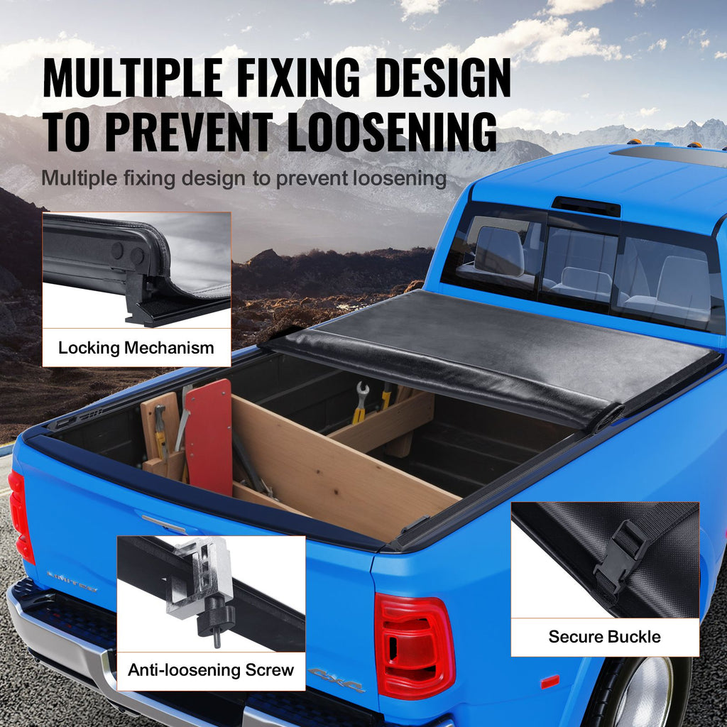 Truck Bed Cover, Roll Up Truck Bed Tonneau Cover, Compatible with 2002-2018 Dodge Ram 1500, 2003-2024 2500 3500, 2019-2024 Classic, for 6.4 x 5.5 ft Bed, Soft PVC material, Roll Up Tonneau Cover