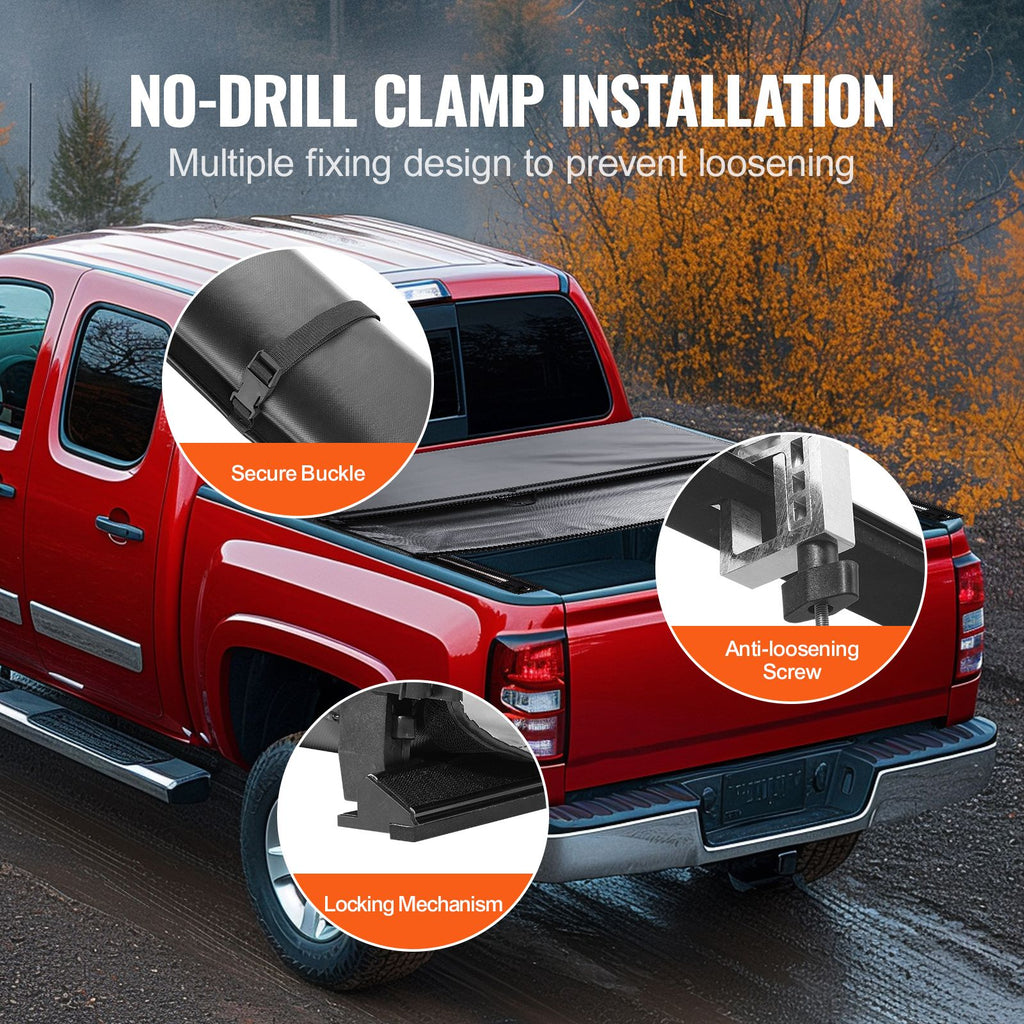 Truck Bed Cover, Roll Up Truck Bed Tonneau Cover, Compatible with 2019-2024 Chevy Silverado GMC Sierra 1500 (NOT FIT 19-24 Classic) Bed, for 1.8m x 1.6m Bed, Soft PVC, Roll Up Tonneau Cover