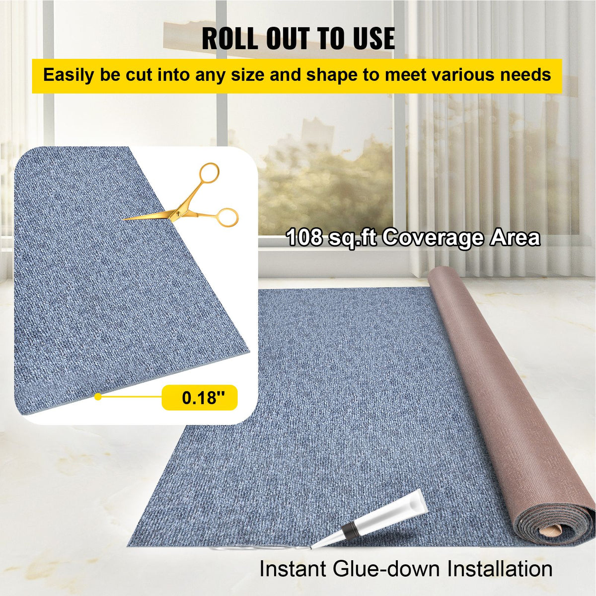 Gray Marine Carpet 6 ft x 36 ft, Boat Carpet Rugs, Indoor Outdoor Rugs for Patio Deck Anti-Slide TPR Water-Proof Back Outdoor Marine Carpeting Outdoor Carpet