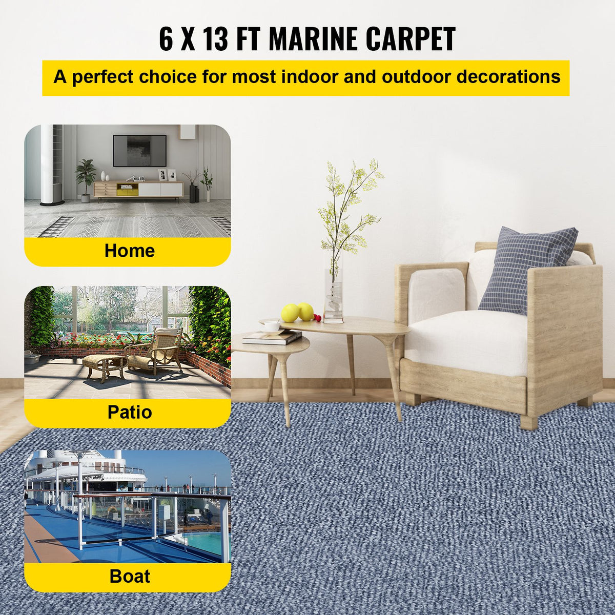 Marine Carpet 6x13ft Boat Area Rug Roll Cutpile In/Outdoor Patio Deck Gray, 1.8x4m