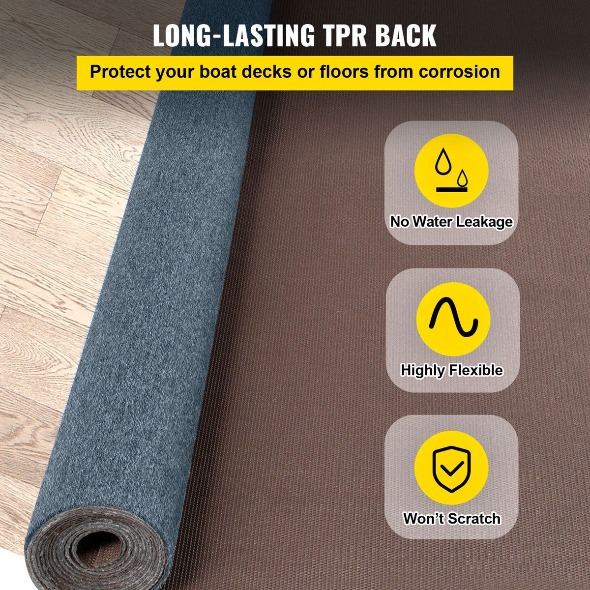 Gray Marine Carpet 6 ft x 23 ft Boat Carpet Rugs Indoor Outdoor Rugs for Patio Deck Anti-Slide TPR Water-Proof Back Cut Outdoor Marine Carpeting Easy Clean Outdoor Carpet Roll