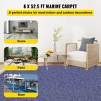 Deep Blue Marine Carpet 6 ft x 52.5 ft Marine Carpeting Marine Grade Carpet for Boats with Waterproof Back Outdoor Rug for Patio Porch Deck Garage Outdoor Area Rug Runner Non-Slide Porch Rug