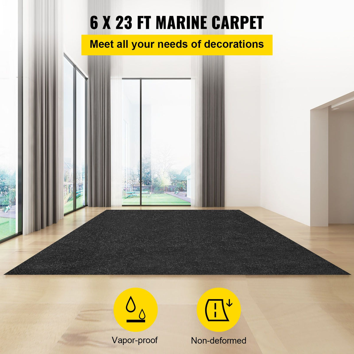 Marine Carpet, 6 x 23 ft Boat Carpeting, Charcoal Black Marine Grade Boat Carpet, Indoor/Outdoor Marine Carpeting with Water-proof TPR Backing, Water-proof Carpet Roll for Home, Patio, Porch, De