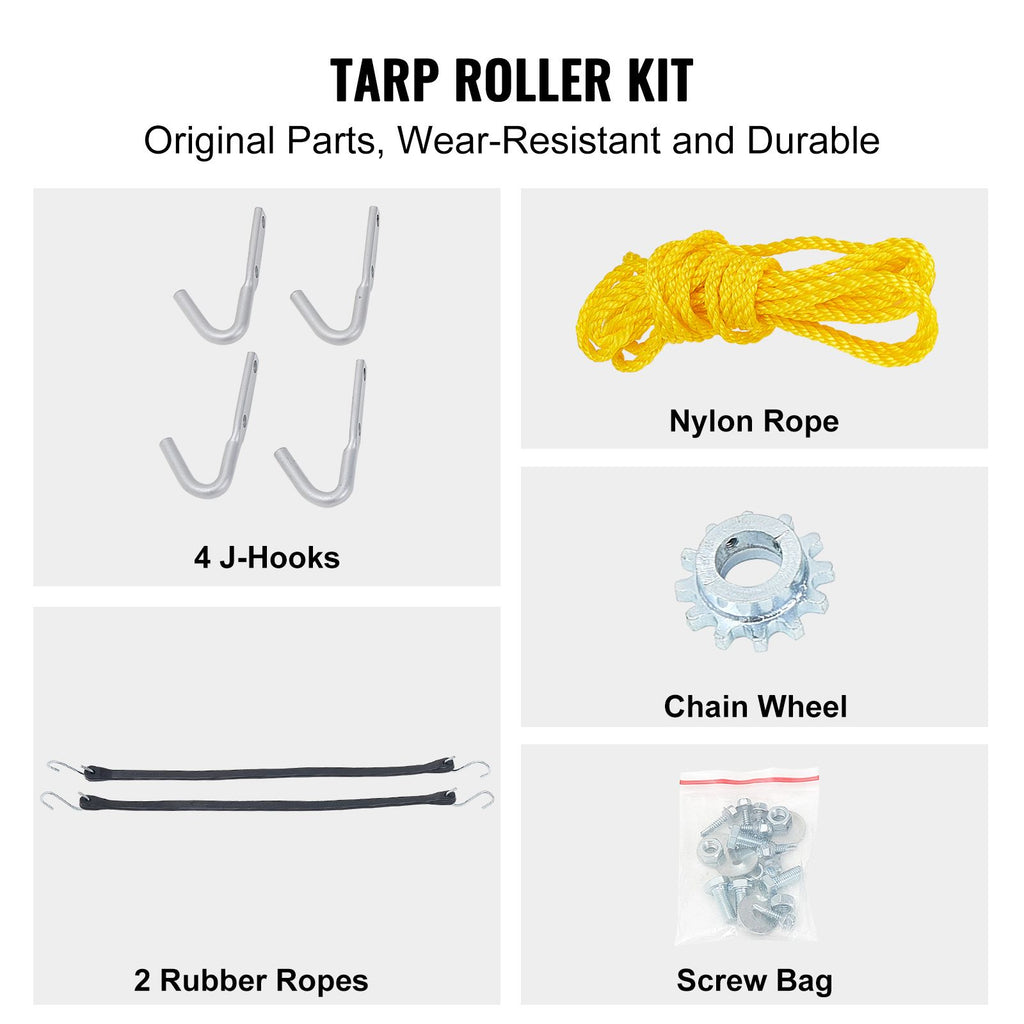 Hand Crank Tarp Roller Kit, 1.6-2.6 m Wide, Aluminum Alloy, Manual Cab Level Dump Truck Tarp Roller with 17.8 cm Sponge-Wrapped Handle, Perfect for Dump Trucks, Trailers, Trash Haulers (No Tarp)