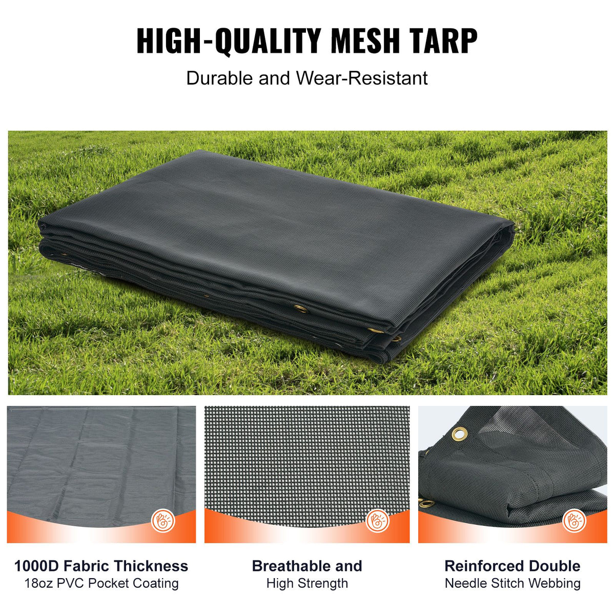 Dump Truck Mesh Tarp, 5 x 14 ft, PVC Coated Black Heavy Duty Cover with 5.5" 18oz Double Pocket, Brass Grommets, Reinforced Double Needle Stitch Webbing Fits Manual or Electric Dump Truck System