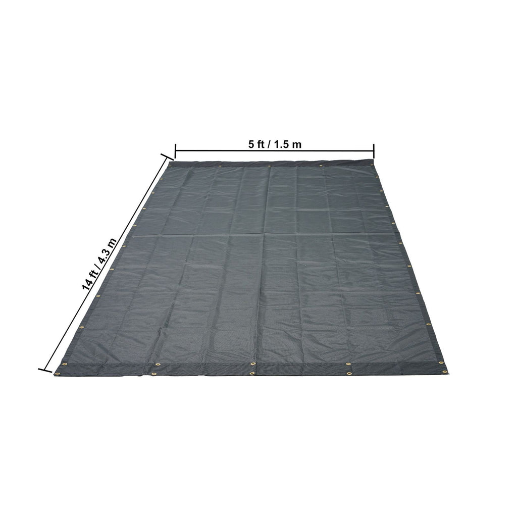Dump Truck Mesh Tarp, 5 x 14 ft, PVC Coated Black Heavy Duty Cover with 5.5" 18oz Double Pocket, Brass Grommets, Reinforced Double Needle Stitch Webbing Fits Manual or Electric Dump Truck System