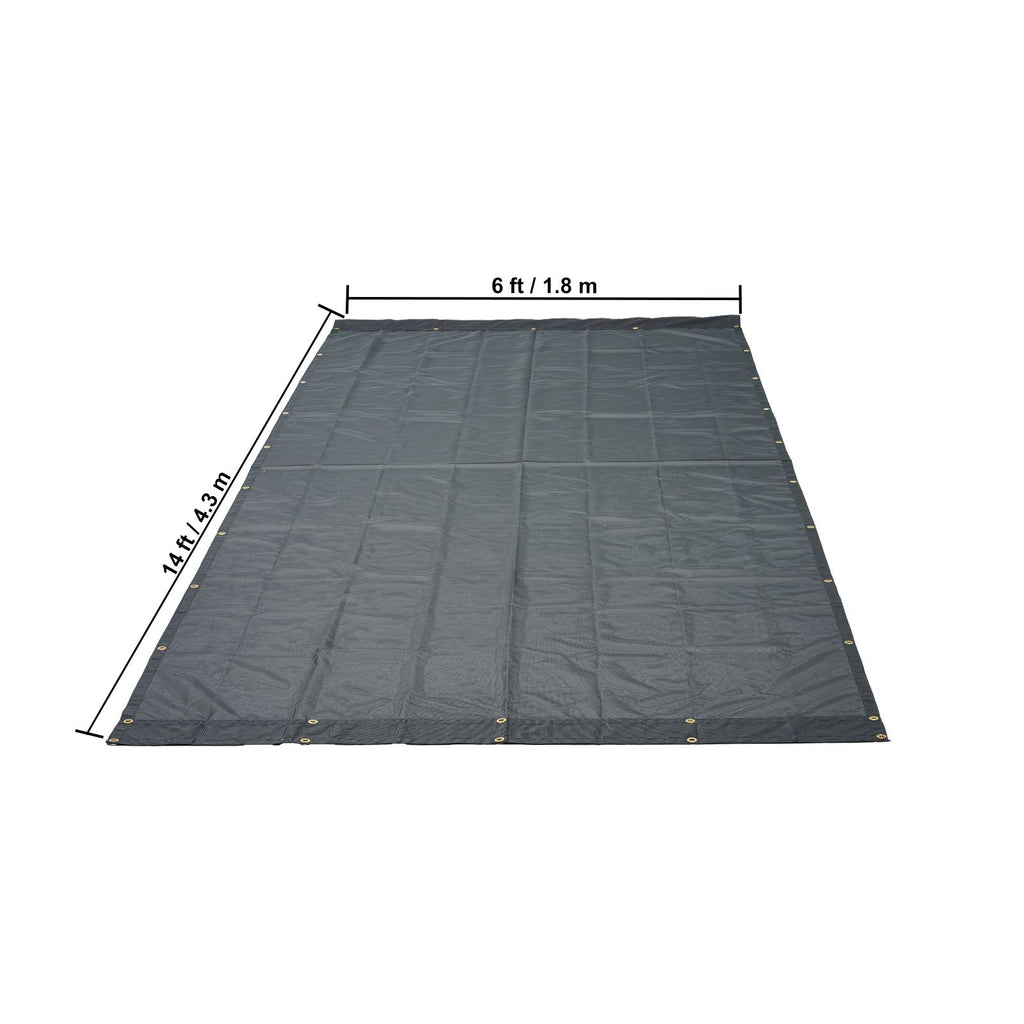 Dump Truck Mesh Tarp, 6 x 14 ft, PVC Coated Black Heavy Duty Cover with 5.5" 18oz Double Pocket, Brass Grommets, Reinforced Double Needle Stitch Webbing Fits Manual or Electric Dump Truck System