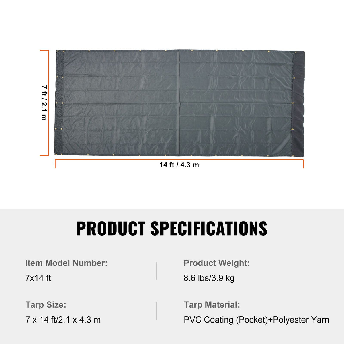 Dump Truck Mesh Tarp, 7 x 14 ft, PVC Coated Black Heavy Duty Cover with 5.5" 18oz Double Pocket, Brass Grommets, Reinforced Double Needle Stitch Webbing Fits Manual or Electric Dump Truck System