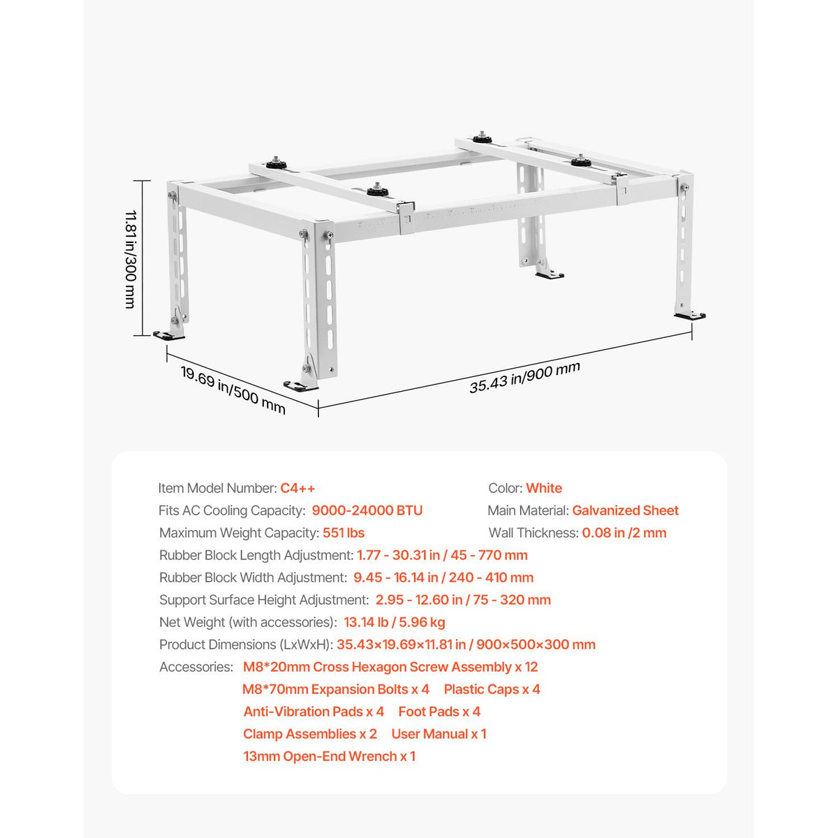 Mini Split Ground Stand Adjustable Anti Vibration for 9000-24000 BTU