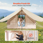 Inflatable Tents for Camping, 3-5 Person Easy Setup Blow up Tent with Hand Pump, 300D Oxford 4 Season Glamping Tent with Canopy, Stove Jack, 2 Doors & 2 Mesh Windows (Storage Bag Included)