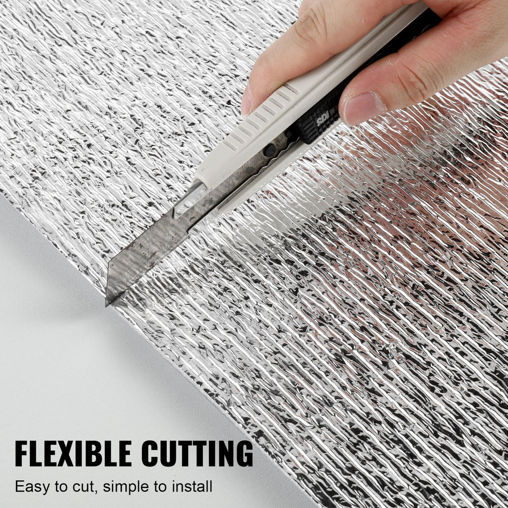 Double Reflective Insulation Roll, Foam Core Radiant Barrier, 3.2 mm 48 in x 50 ft, Double-Sided Aluminum Foil EPE Foam Heat Reflective Shield, Thermal Insulation Roll for Window RV Roof