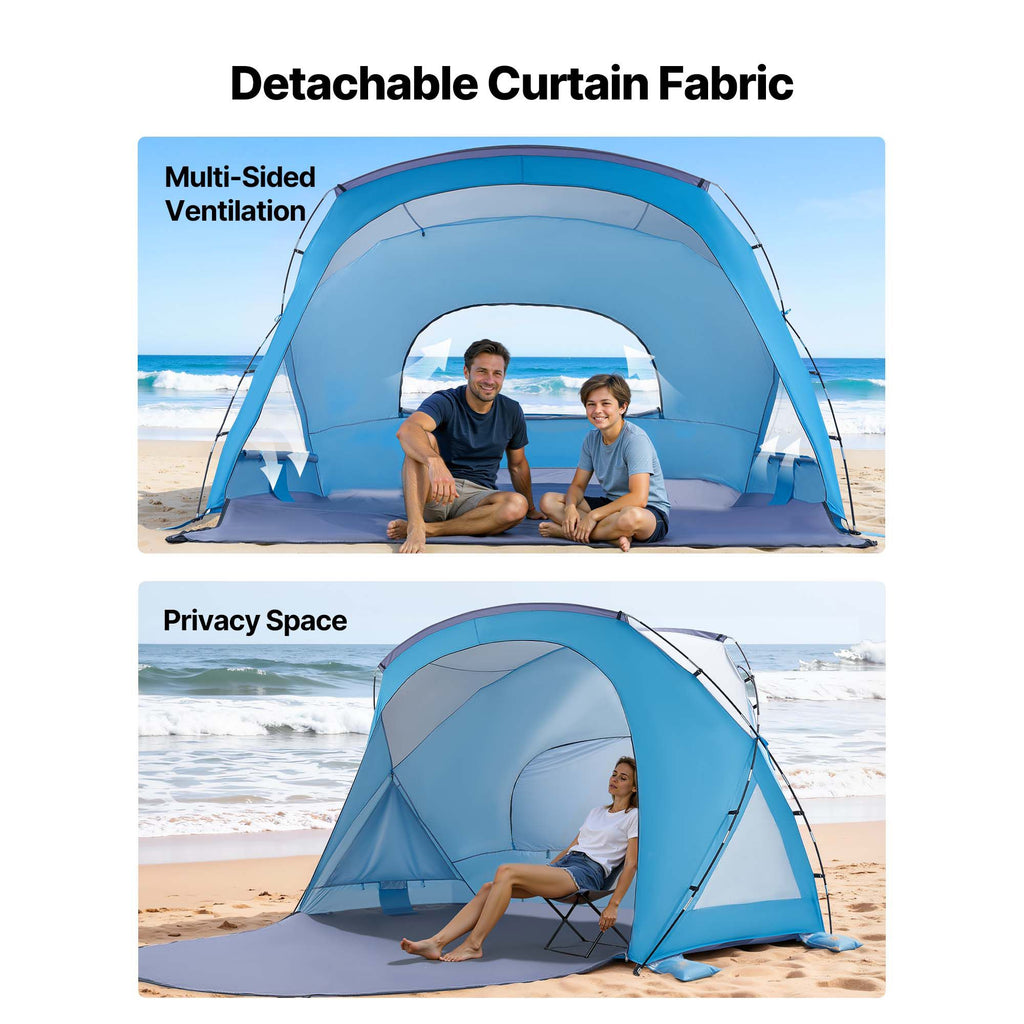 Beach Tent Sun Shelter for 6 Person, UPF 50+ Protection, Portable Sun Shade Canopy with Carrying Bag & Sand Pockets, Lightweight and Easy Setup Beach Umbrella for Family Camping Outdoor Picnic