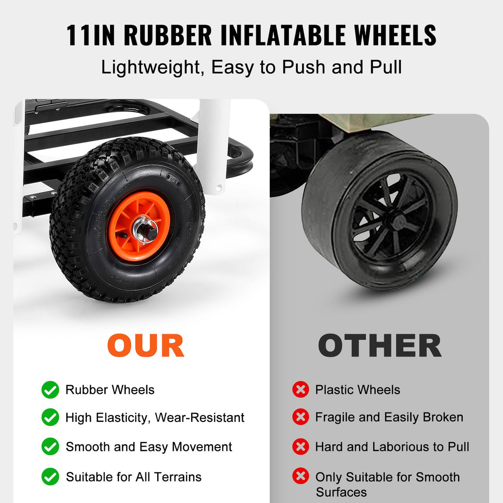 Beach Fishing Cart, 91 kg Load Capacity, Fish and Marine Cart with Two 275 mm Big Wheels Rubber Balloon Tires for Sand, Heavy-Duty Steel Pier Wagon Trolley with 7 Rod Holders for Fishing, Picnic