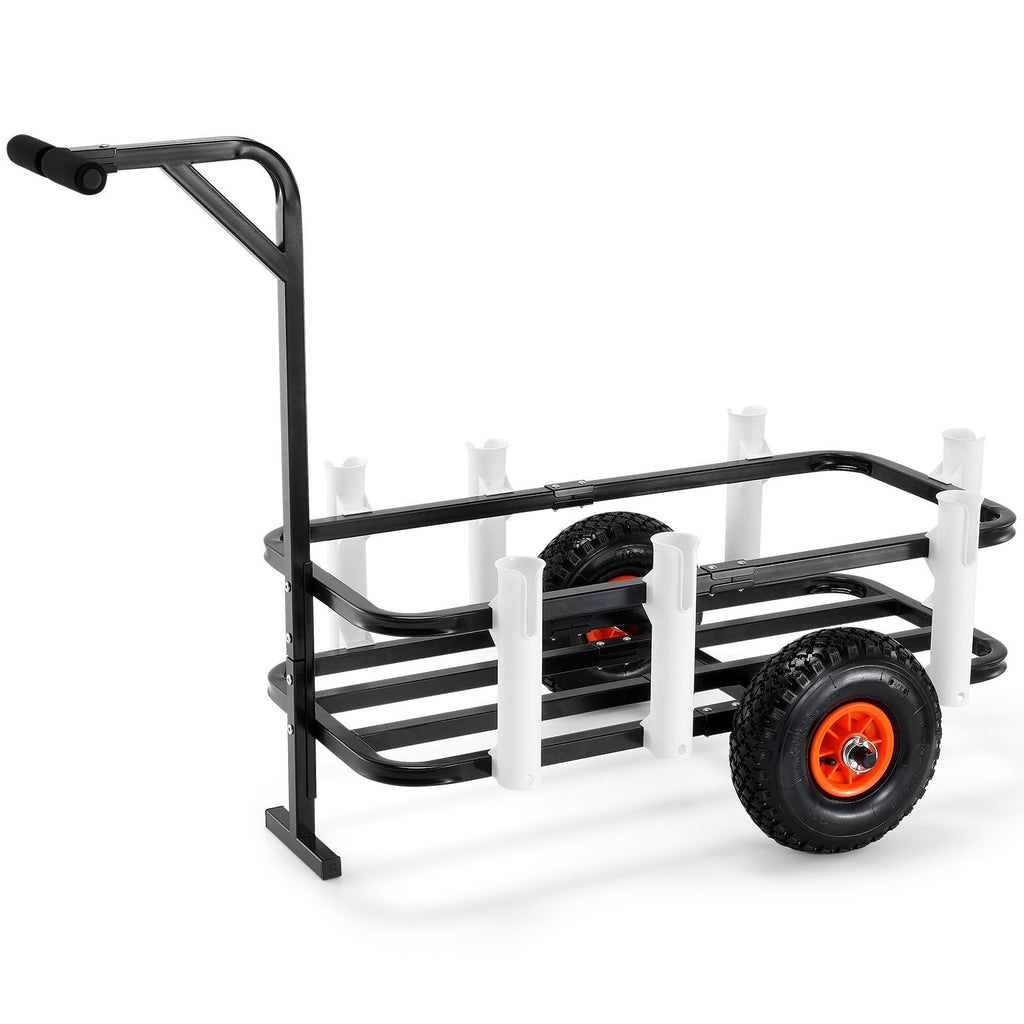 Beach Fishing Cart, 91 kg Load Capacity, Fish and Marine Cart with Two 275 mm Big Wheels Rubber Balloon Tires for Sand, Heavy-Duty Steel Pier Wagon Trolley with 7 Rod Holders for Fishing, Picnic