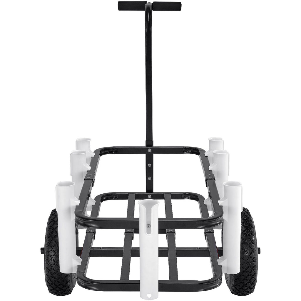 Beach Fishing Cart, 91 kg Load Capacity, Fish and Marine Cart with Two 275 mm Big Wheels Rubber Balloon Tires for Sand, Heavy-Duty Steel Pier Wagon Trolley with 7 Rod Holders for Fishing, Picnic