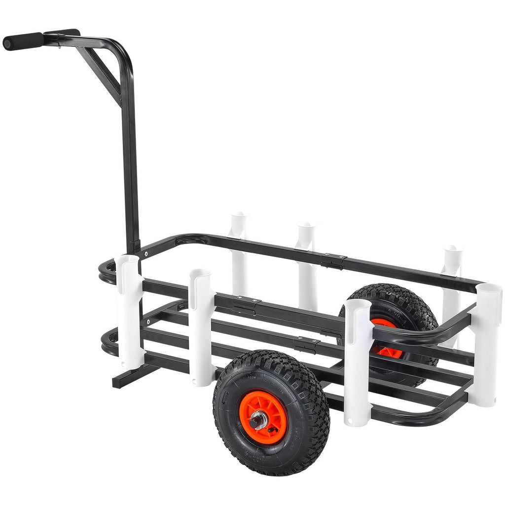 Beach Fishing Cart, 91 kg Load Capacity, Fish and Marine Cart with Two 275 mm Big Wheels Rubber Balloon Tires for Sand, Heavy-Duty Steel Pier Wagon Trolley with 7 Rod Holders for Fishing, Picnic