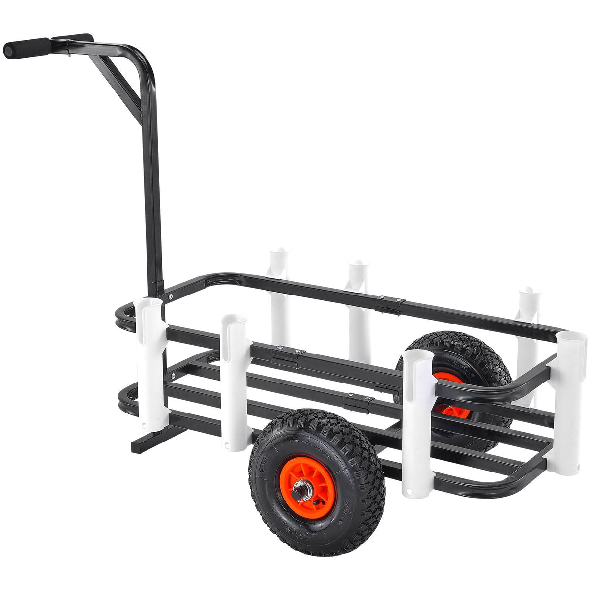 Beach Fishing Cart, 91 kg Load Capacity, Fish and Marine Cart with Two 275 mm Big Wheels Rubber Balloon Tires for Sand, Heavy-Duty Steel Pier Wagon Trolley with 7 Rod Holders for Fishing, Picnic