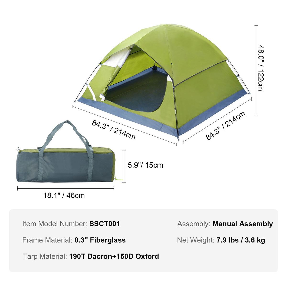 Camping Tent, 7 x 7 x 4 ft Fit for 6 Person, Waterproof Lightweight Backpacking Tent, Easy Setup, with Door and Window, for Outdoor Family Camping, Hiking, Hunting, Mountaineering Travel