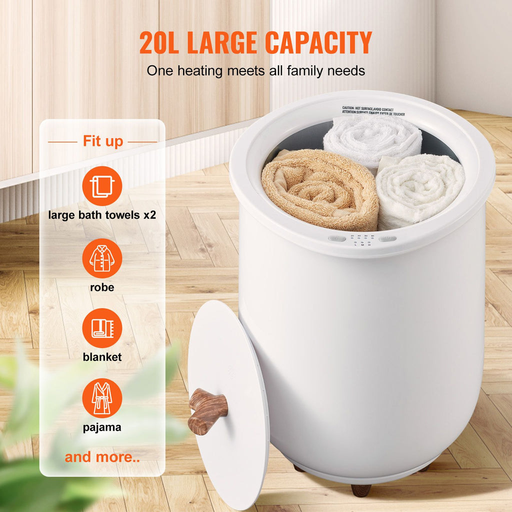 Towel Warmer Bucket, 20L Large Towel Warmer for Bathroom, Auto Shut Off Towel Heater with 4-Level Timer Fits up to Two 40"x70" Oversized Towels, Bathrobes, Blankets, ETL & FCC Certified