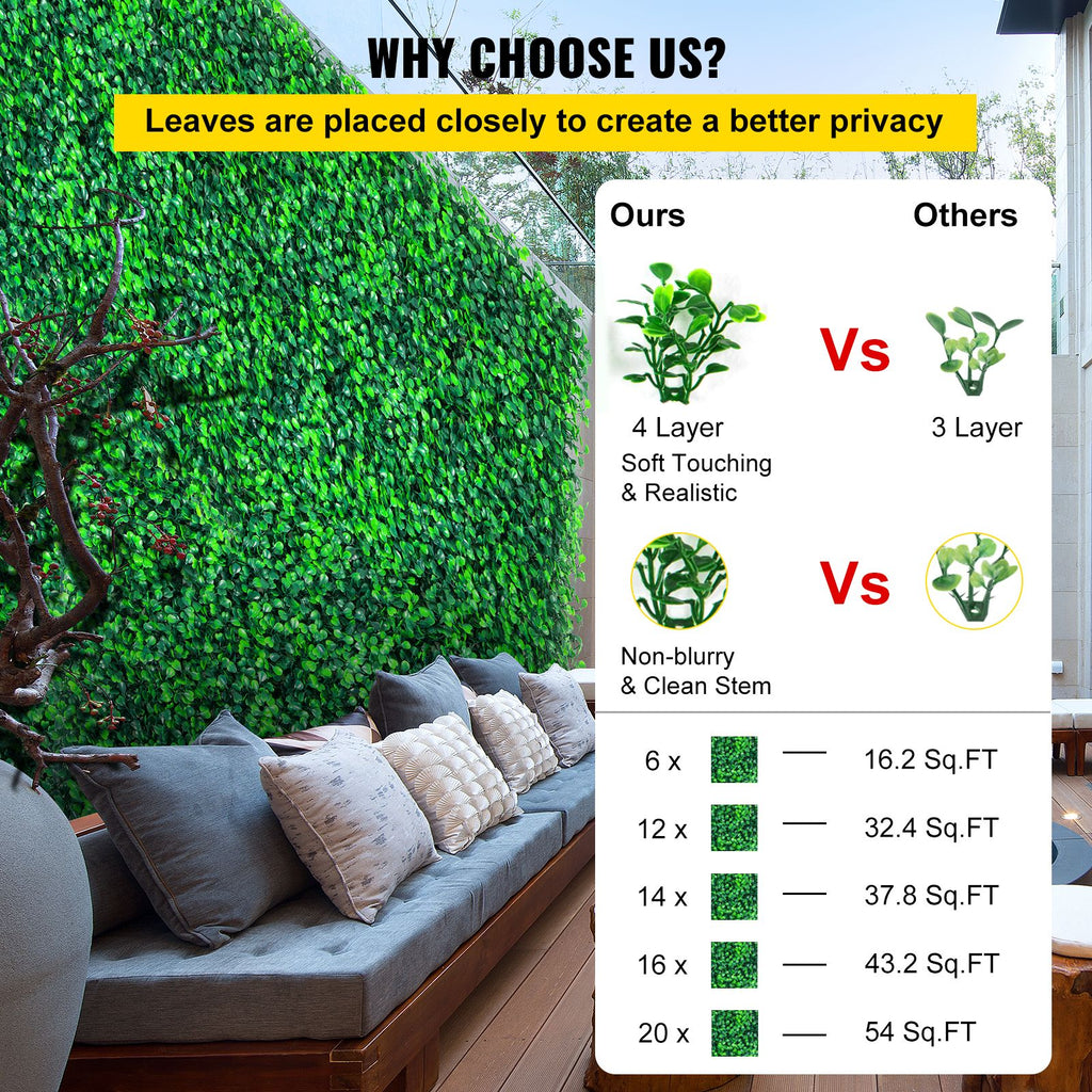 Artificial Boxwood Panels, 14 PCS50.8x50.8cmBoxwood Hedge Wall Panels, PE Artificial Grass Backdrop Wall 4 cm , Privacy Hedge Screen for Decoration of Outdoor, Indoor, Garden, Fence, and Backyar