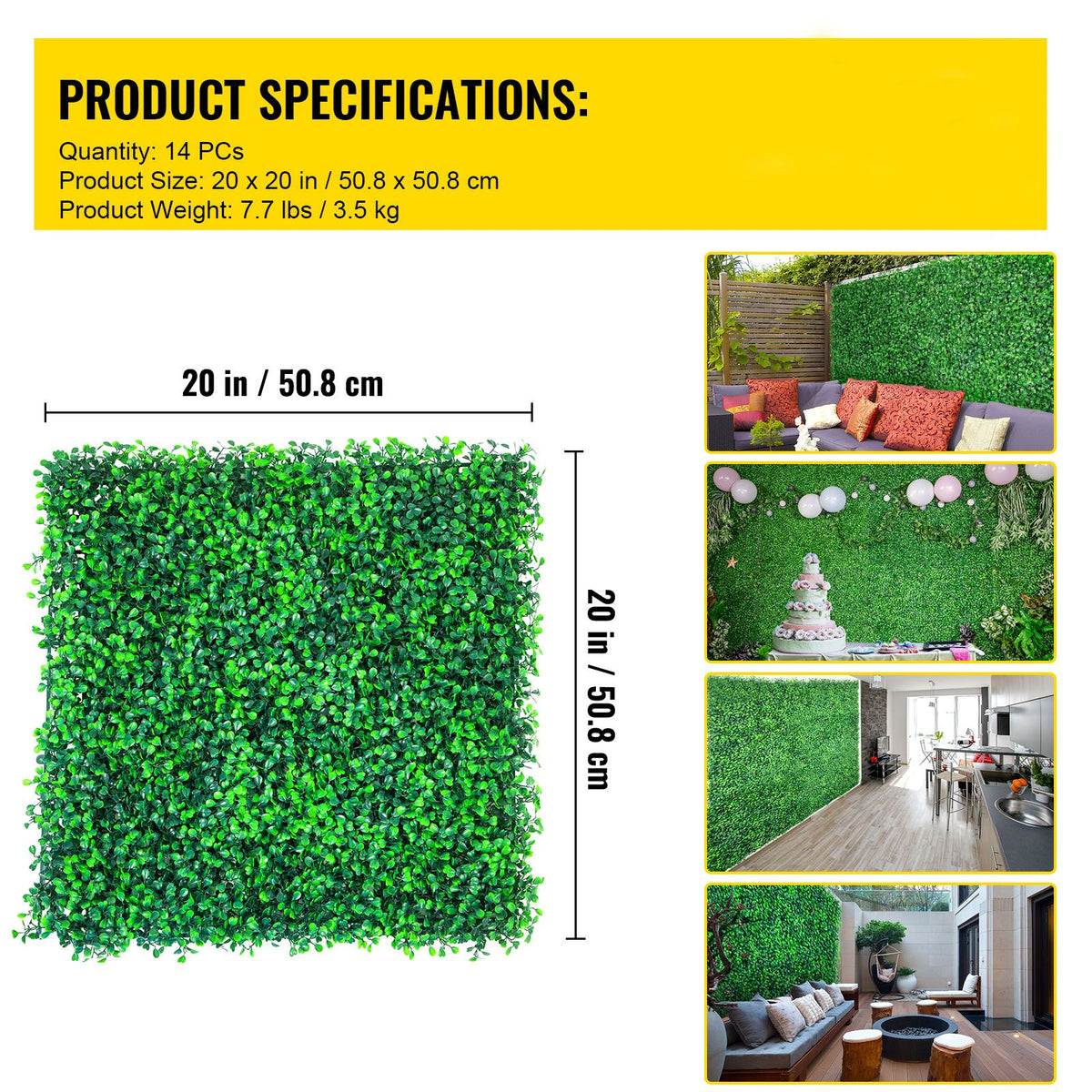 Artificial Boxwood Panels, 14 PCS50.8x50.8cmBoxwood Hedge Wall Panels, PE Artificial Grass Backdrop Wall 4 cm , Privacy Hedge Screen for Decoration of Outdoor, Indoor, Garden, Fence, and Backyar
