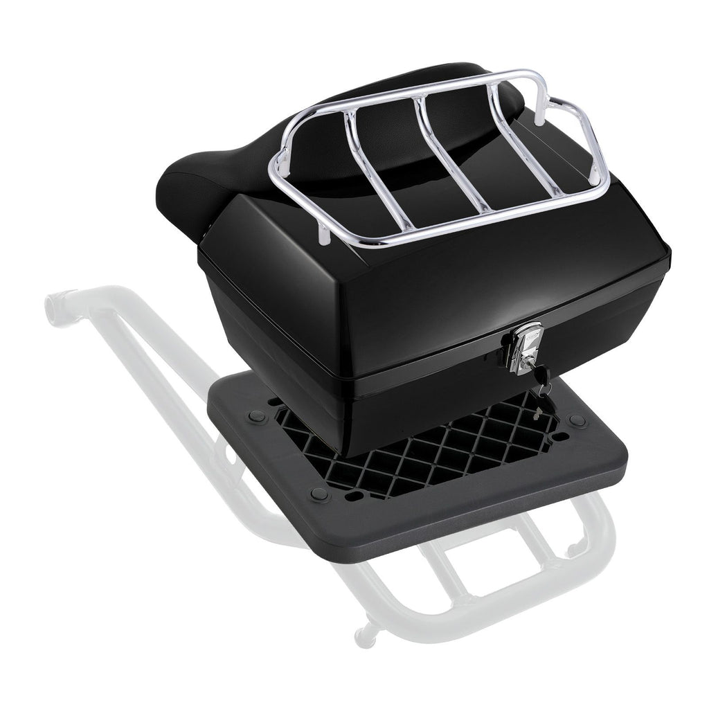 Motorcycle Top Case, Universal Durable PP Material Motorbike Tail Box with Reflective Panel, 48L Waterproof Detachable Motorcycle Top Box with Multi-Hole Base, Fit for 99% of Motorcycle Frames