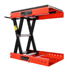 Motorcycle Lift, 1200lbs Weight Capacity, Wide Deck Motorcycle Scissor Jack, 4.1-15 in Height Range, Heavy Duty Steel Bike Repair Center Stand with Ratchet and Crank for ATVs, Dirt Bikes