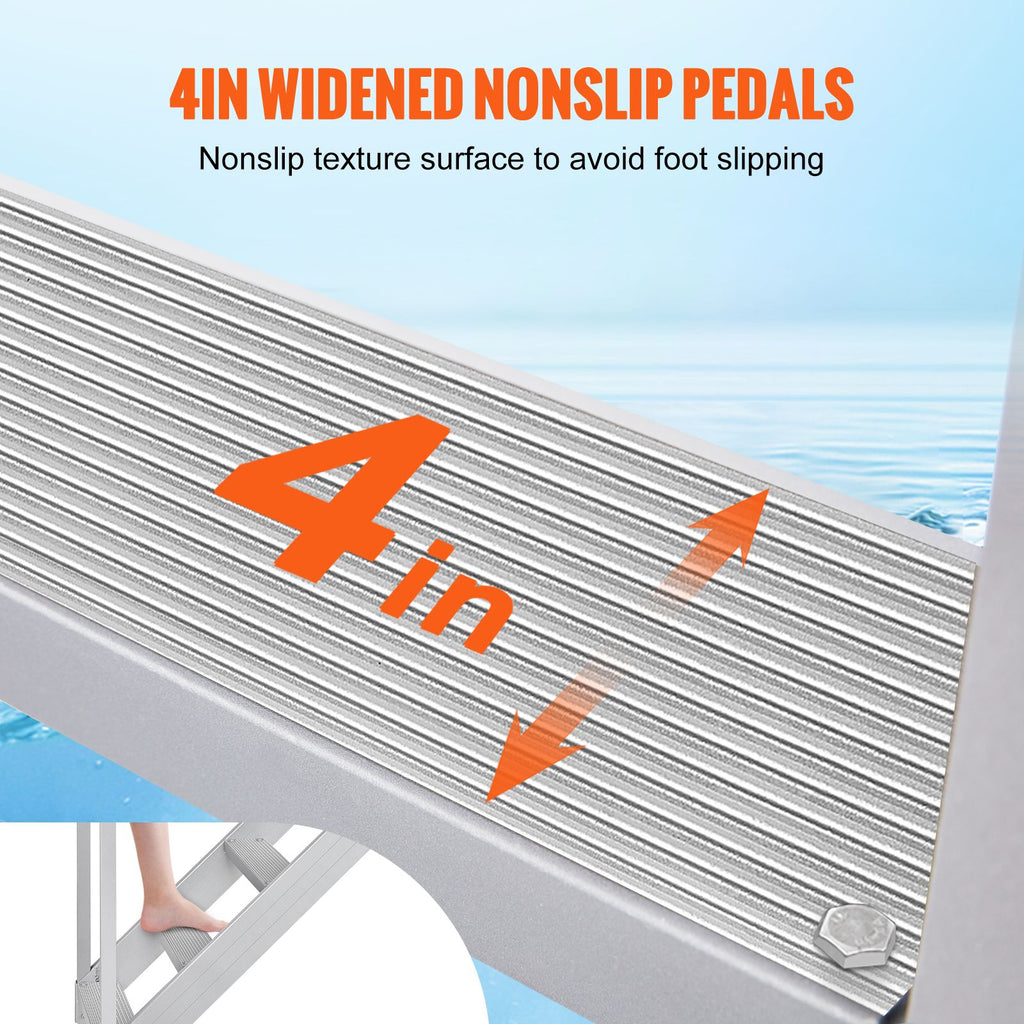 Dock Ladder, 1.09 m-1.29 m Adjustable Height, 227 kg Load Capacity, Aluminum Alloy 6 Steps Pontoon Boat Ladder with Dual Handrails & Nonslip Mat, Ideal for Ship/Lake/Pool/Marine Boarding