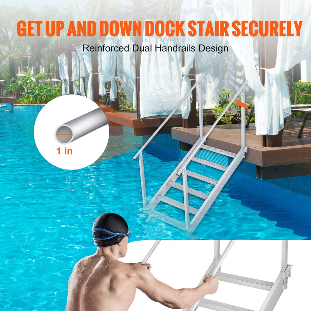 Dock Ladder, 1.09 m-1.29 m Adjustable Height, 227 kg Load Capacity, Aluminum Alloy 6 Steps Pontoon Boat Ladder with Dual Handrails & Nonslip Mat, Ideal for Ship/Lake/Pool/Marine Boarding