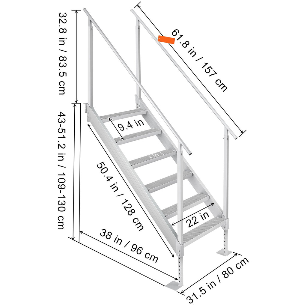 Dock Ladder, 1.09 m-1.29 m Adjustable Height, 227 kg Load Capacity, Aluminum Alloy 6 Steps Pontoon Boat Ladder with Dual Handrails & Nonslip Mat, Ideal for Ship/Lake/Pool/Marine Boarding