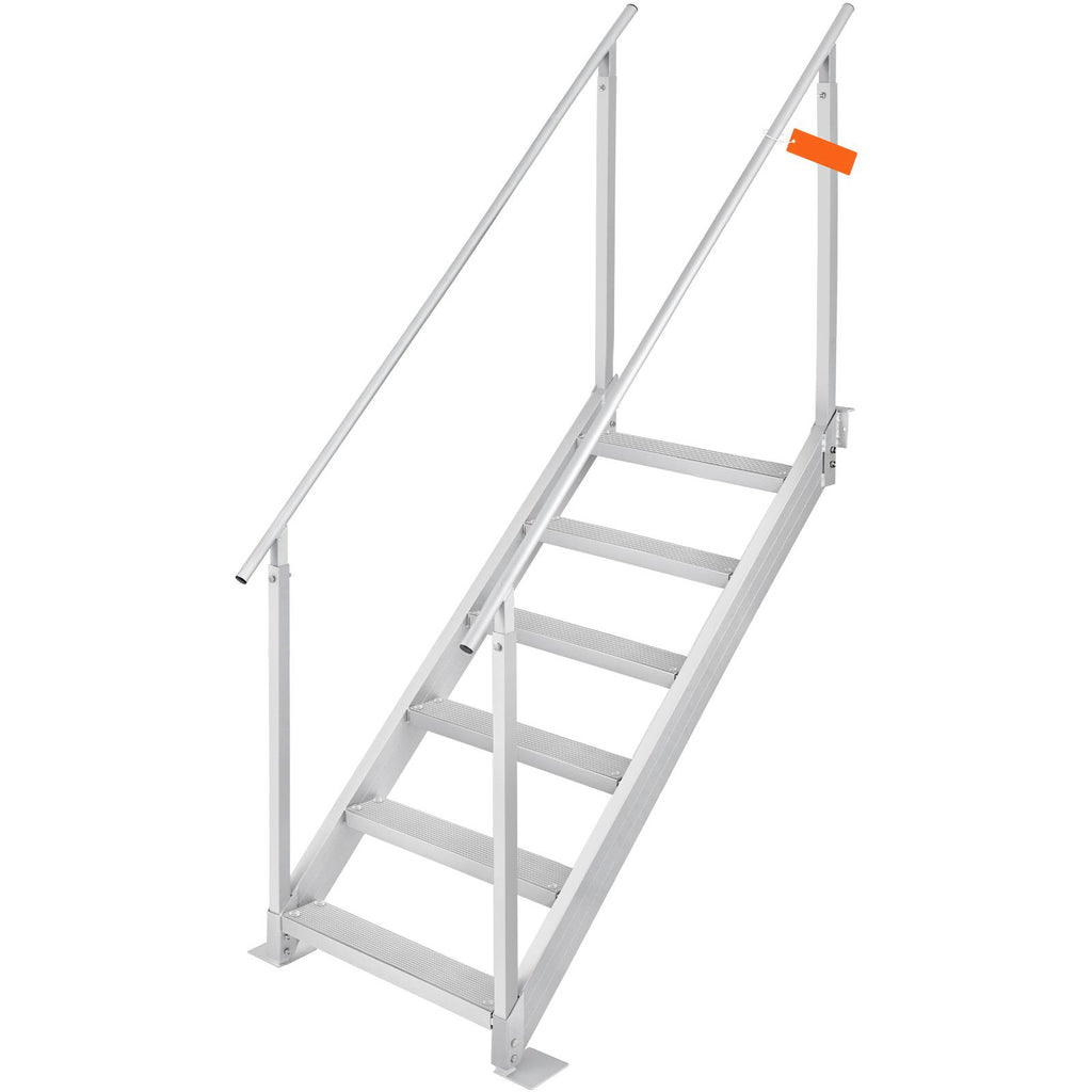 Dock Ladder, 1.09 m-1.29 m Adjustable Height, 227 kg Load Capacity, Aluminum Alloy 6 Steps Pontoon Boat Ladder with Dual Handrails & Nonslip Mat, Ideal for Ship/Lake/Pool/Marine Boarding