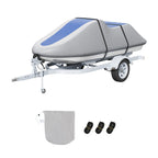 Jet Ski Cover 320-342 cm Trailerable Waterproof PWC Cover, Heavy-duty 600D Marine Grade PU Oxford Fabric, UV Resistant Seadoo Cover with Buckle Straps, Personal Watercraft Covers, Grey+Blue