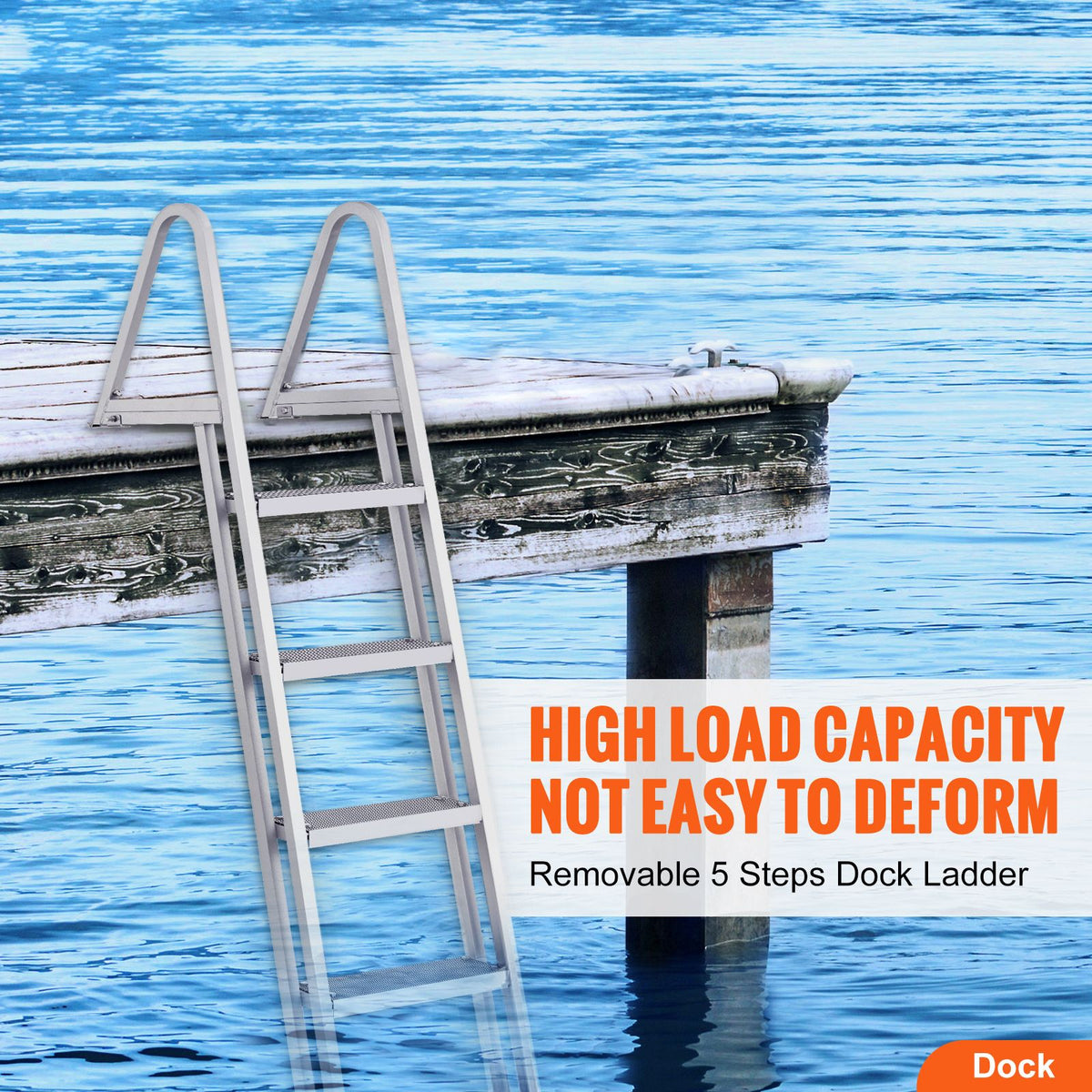 Removable Dock Ladder 5 Steps, 159 kg Load Capacity, Pontoon Boat Ladder with 4'' Wide Step & Nonslip Design for Ship/Lake/Pool/Marine Boarding