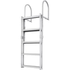 Dock Ladder, Retractable 5 Steps, 350 lbs Load Capacity, Aluminum Alloy Pontoon Boat Ladder with 66.9''-78.9'' Adjustable Height, 4'' Wide Step & Mat, for Ship/Lake/Pool/Marine Boarding