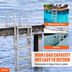 Dock Ladder, Retractable 5 Steps, 350 lbs Load Capacity, Aluminum Alloy Pontoon Boat Ladder with 66.9''-78.9'' Adjustable Height, 4'' Wide Step & Mat, for Ship/Lake/Pool/Marine Boarding