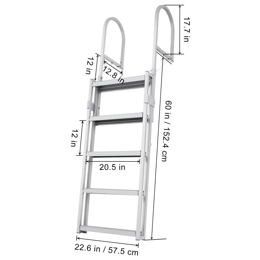 Dock Ladder, Retractable 5 Steps, 350 lbs Load Capacity, Aluminum Alloy Pontoon Boat Ladder with 66.9''-78.9'' Adjustable Height, 4'' Wide Step & Mat, for Ship/Lake/Pool/Marine Boarding
