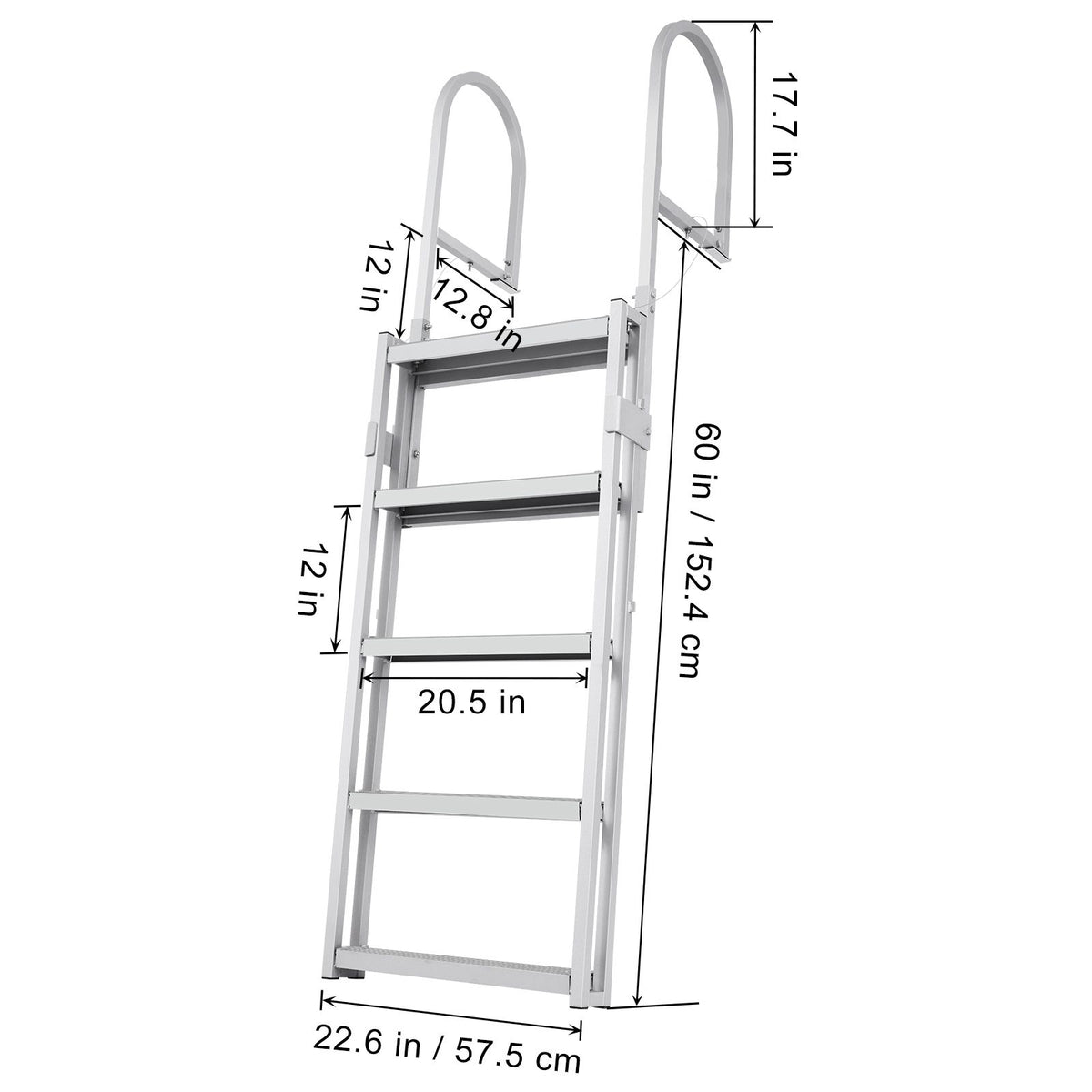 Dock Ladder, Retractable 5 Steps, 350 lbs Load Capacity, Aluminum Alloy Pontoon Boat Ladder with 66.9''-78.9'' Adjustable Height, 4'' Wide Step & Mat, for Ship/Lake/Pool/Marine Boarding