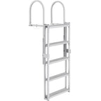 Dock Ladder, Retractable 5 Steps, 350 lbs Load Capacity, Aluminum Alloy Pontoon Boat Ladder with 66.9''-78.9'' Adjustable Height, 4'' Wide Step & Mat, for Ship/Lake/Pool/Marine Boarding