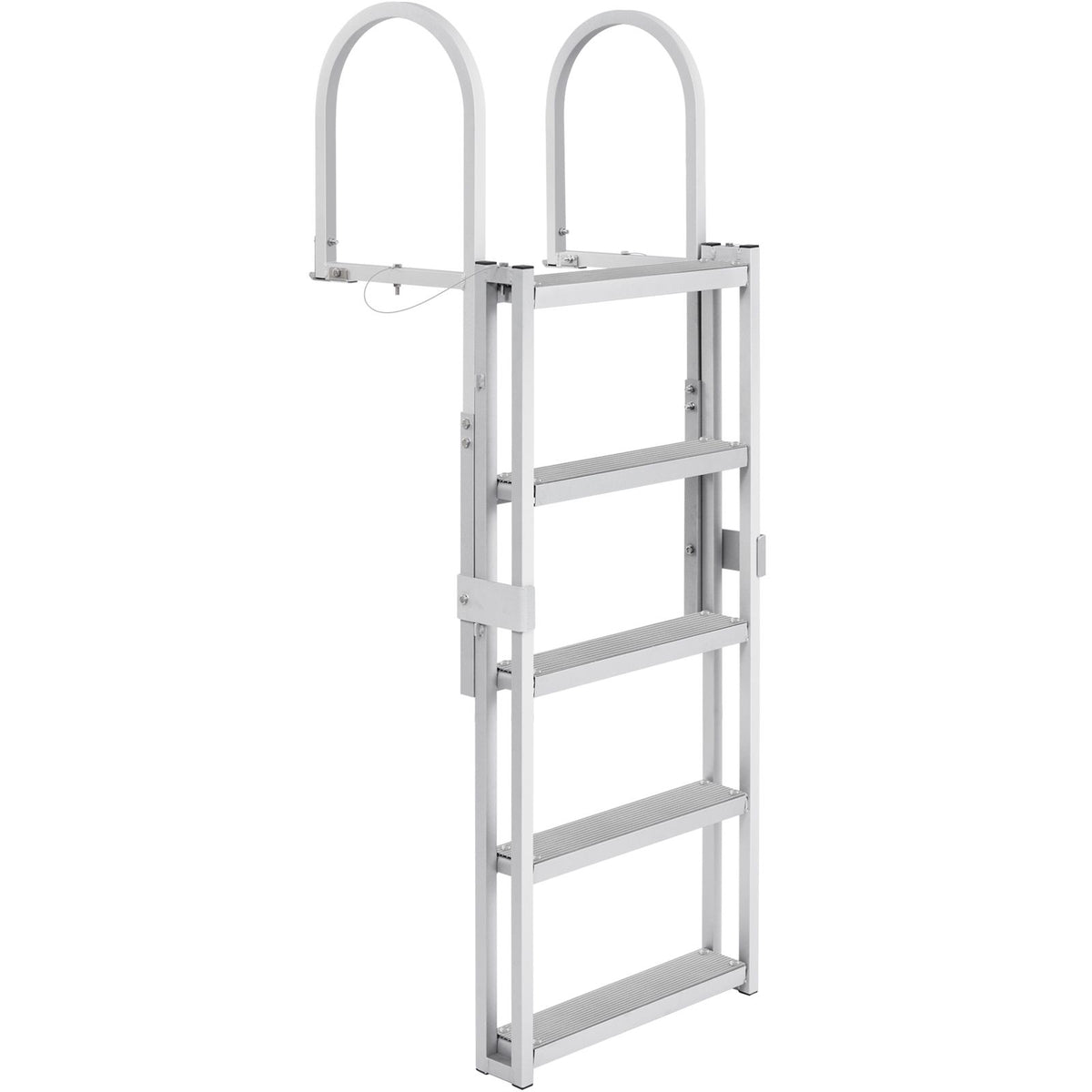 Dock Ladder, Retractable 5 Steps, 350 lbs Load Capacity, Aluminum Alloy Pontoon Boat Ladder with 66.9''-78.9'' Adjustable Height, 4'' Wide Step & Mat, for Ship/Lake/Pool/Marine Boarding