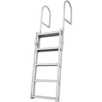 Dock Ladder, Retractable 5 Steps, 350 lbs Load Capacity, Aluminum Alloy Pontoon Boat Ladder with 66.9''-78.9'' Adjustable Height, 4'' Wide Step & Mat, for Ship/Lake/Pool/Marine Boarding