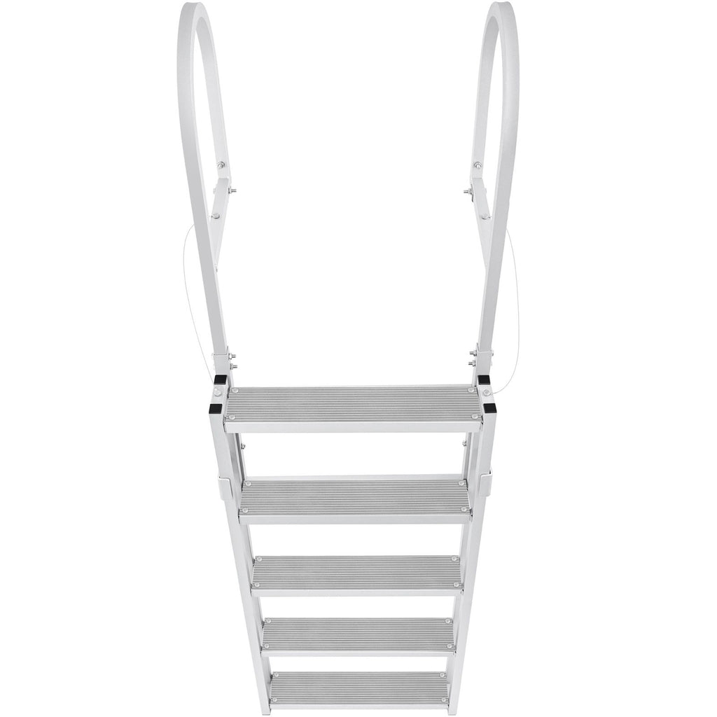 Dock Ladder, Retractable 5 Steps, 350 lbs Load Capacity, Aluminum Alloy Pontoon Boat Ladder with 66.9''-78.9'' Adjustable Height, 4'' Wide Step & Mat, for Ship/Lake/Pool/Marine Boarding