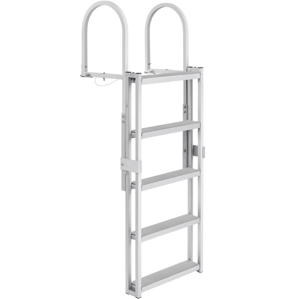 Dock Ladder, Retractable 5 Steps, 350 lbs Load Capacity, Aluminum Alloy Pontoon Boat Ladder with 66.9''-78.9'' Adjustable Height, 4'' Wide Step & Mat, for Ship/Lake/Pool/Marine Boarding