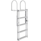 Dock Ladder, Retractable 5 Steps, 350 lbs Load Capacity, Aluminum Alloy Pontoon Boat Ladder with 66.9''-78.9'' Adjustable Height, 4'' Wide Step & Mat, for Ship/Lake/Pool/Marine Boarding