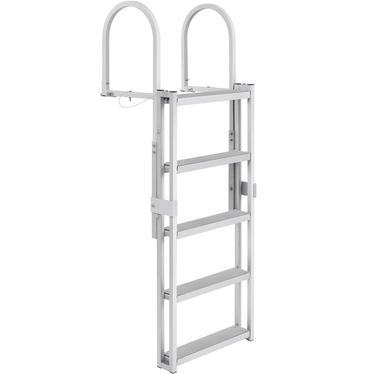 Dock Ladder, Retractable 5 Steps, 350 lbs Load Capacity, Aluminum Alloy Pontoon Boat Ladder with 66.9''-78.9'' Adjustable Height, 4'' Wide Step & Mat, for Ship/Lake/Pool/Marine Boarding