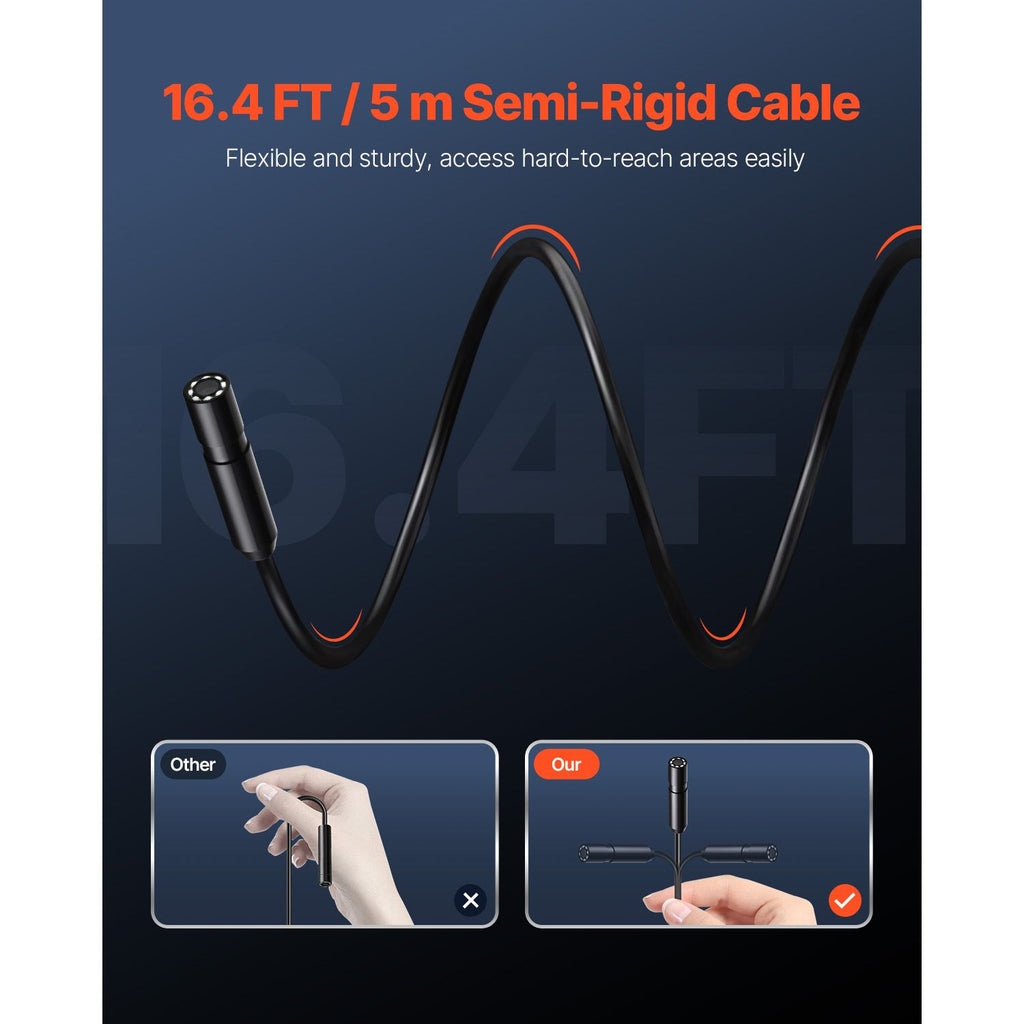 Endoscope Camera with Light, 1920P HD Borescope for Android & IOS, 8 LED Lights Inspection Camera with 5m Semi-Rigid Cable, 2X Zoom, IP67 Waterproof Snake Scope Camera for Auto, Plumbing